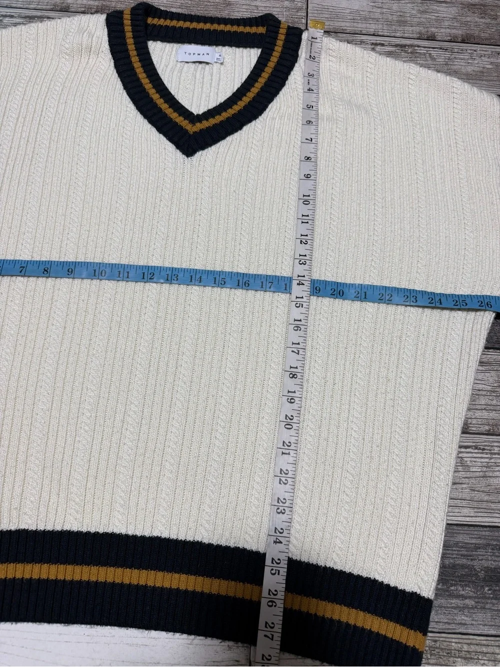 Topman Cable Knit V-Neck Sweater Men’s XL Cream Pullover Preppy